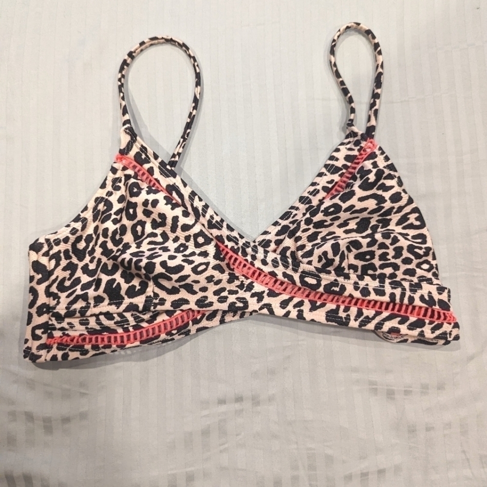 CHEETAH Print Bikini Top Reversible Pink and Neutral with Embroidery Small
